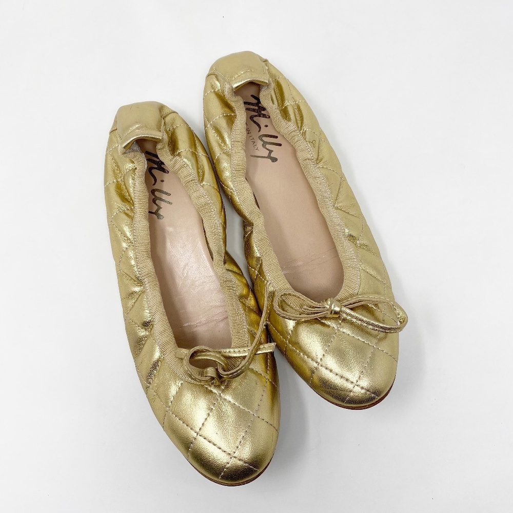 Milky Gold Leather Quilted Ballet Flats 8.5
